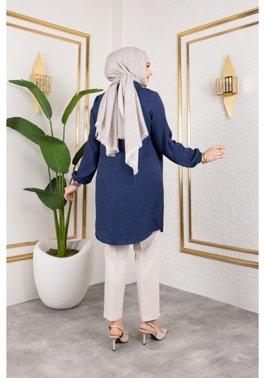 Önü Büzgülü Bilek Lastikli Tunik - Lacivert / Ü104 Lacivert