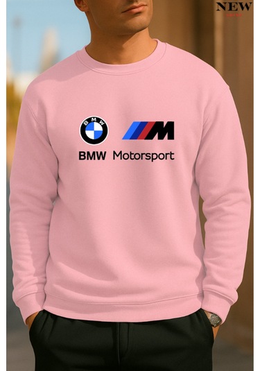 Baskılı Bisiklet Yaka Sweatshirt Pembe