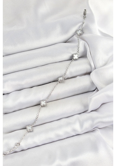 316l Çelik Beyaz Sedef Yonca Model Gümüş Renk Kadın Bileklik Çok Renkli