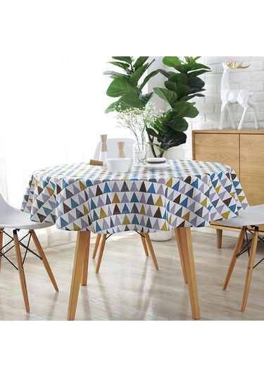 Ximistore9 Koyu Mavi Desenli Yumuşak Keten Masa Örtüsü - 120 Cm Daire Şekilli, Yıkama Dayanıklı, Renk Kaybı Olmayan, Modern Ev Dekoru Sari