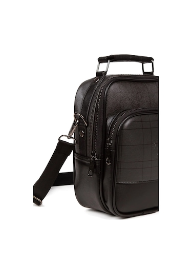 Tuldar Erkek Ekose Deri Ayarlanabilir Çapraz Omuz Askılı Günlük Omuz Ve El Çantası 19x22cm Tul132 Gri