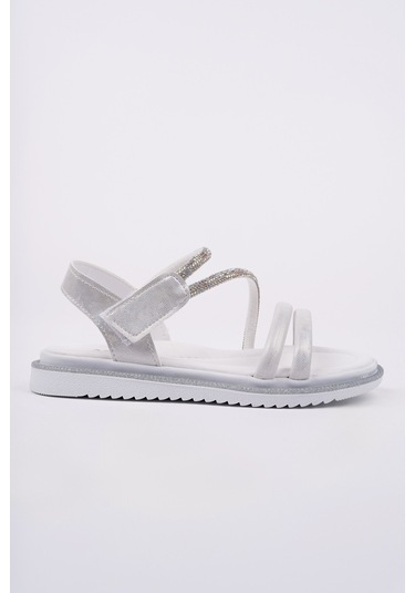 Muggo Mqueen Cırtlı Ve Simli Günlük Kız Çocuk Sandalet Beyaz