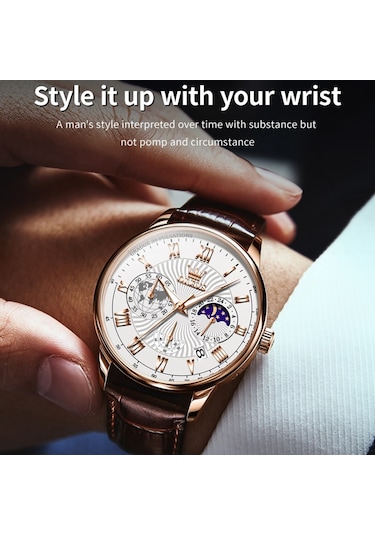 Olevs 2893 Erkekler Çok Fonksiyonlu İş Kuvars Saati Kahverengi + Beyaz