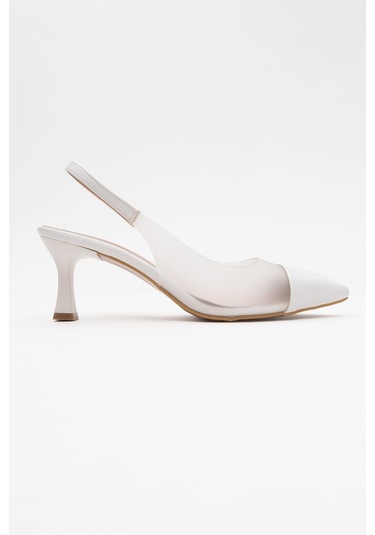 Moore Beyaz Şeffaf Arkası Açık Sivri Burun Kadın Topuklu Ayakkabı Beyaz