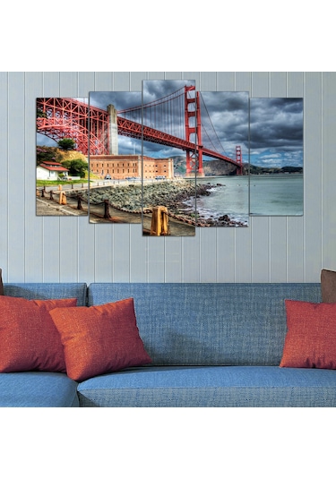 Golden Gate Köprüsü Manzarası - 5 Parçalı Tablo