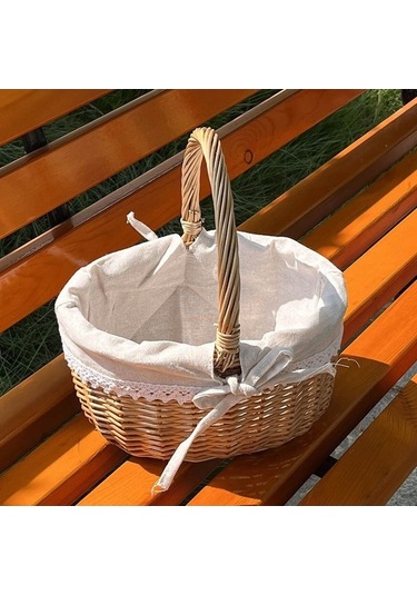 Dancemonkey Cbtx Hasır Piknik Sepeti, Söğüt El Dokuma, Keten, L Katı Renkli, Saklama Oyuncak Ahşap