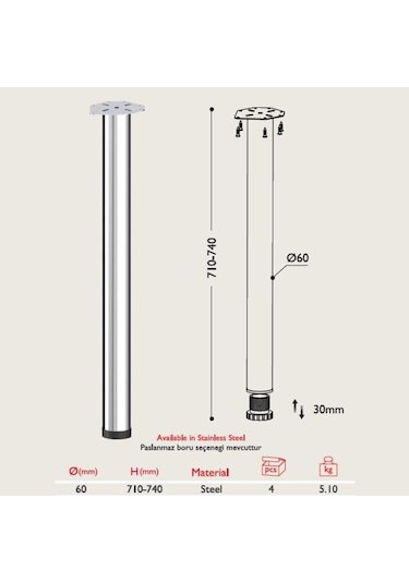 Gürçayhırdavat Gürçay Masa Ayağı 4 Adet 1.Kalite
