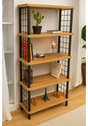 Kitap Yuvası 5 Raflı Geniş Kitaplık Ayakkabılık Banyo Düzenleyici Klasörlük Dekoratif Mutfak Rafı Çam