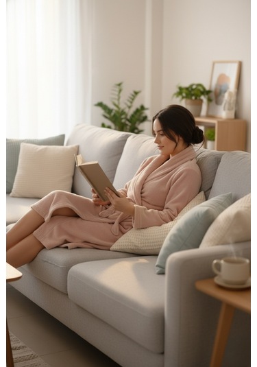 Lumor Şal Yaka Wellsoft Peluş Yumuşak Sabahlık Pudra Pudra