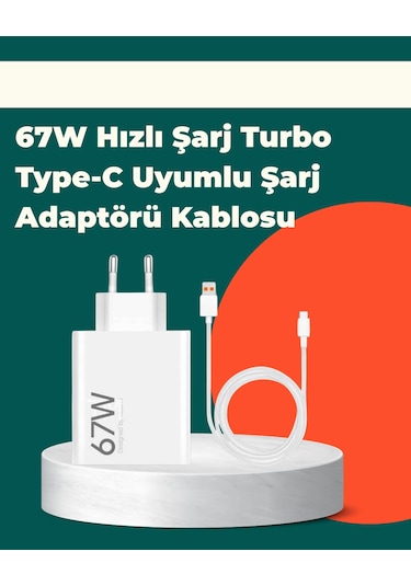 Güvenli Hızlı Şarj İçin 67w Turbo Adaptör Type-c Kablo Ile