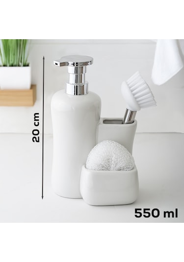 Porsima 277743 Beyaz Sıvı Sabunluk Fırçalı Süngerlikli 550 Ml
