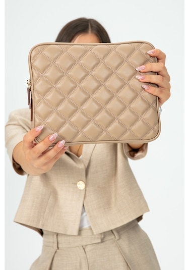 Apple Uyumlu - Unisex iPad Air Pro & Matepad Galaxy Tablet Kılıfı 11" Deri Kapitone -vizon