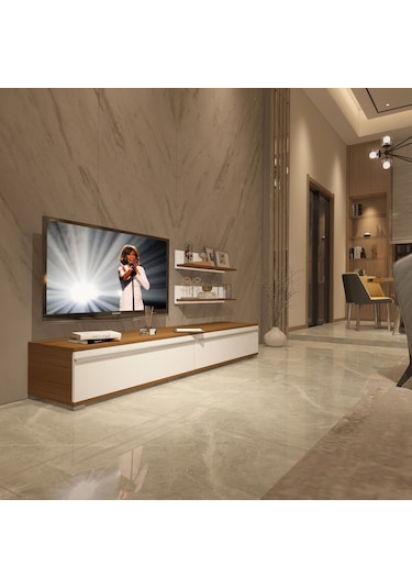 Decoraktiv Eko 4 Mdf Std Tv Ünitesi Tv Sehpası - Ceviz Beyaz Ahşap - Beyaz