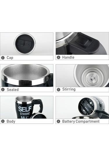 Dancemonkey Otomatik Karıştırmalı 350ml Çelik Termos - Kahve, Çay İçin Siyah Siyah