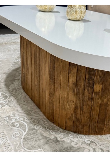 Oval Model 120x60 Cm Kahverengi Ayak Kalın Kenarlı Orta Sehpa Ahşap Ayaklı Kahverengi