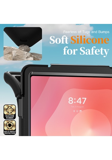 Samsung Galaxy Tab S11 Ultra Kickstand Kılıf Tpu Pc Silikon Tablet Kılıfı Ve Omuz Askısı - Siyah Tablet Kılıfı