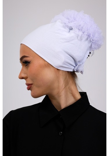 Kaymayan Fırfırlı Silikonlu Dikişsiz Bone Beyaz - Kaymaz Kadın Tesettür Bağlamalı İç Bone Beyaz