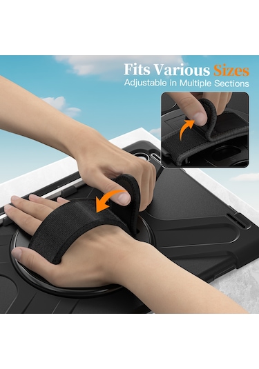 Samsung Galaxy Tab S11 Ultra Kickstand Kılıf Tpu Pc Silikon Tablet Kılıfı Ve Omuz Askısı - Siyah Tablet Kılıfı