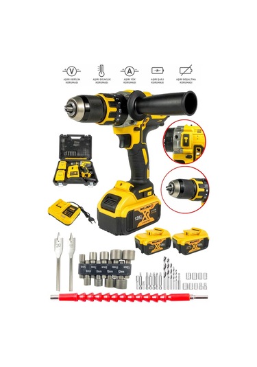 128 V 10 Ah Bakır Sargılı Darbeli Şarjlı Matkap Çift Akülü Mandre