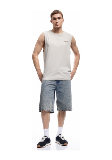 Koton Bisiklet Yaka Kolsuz Pamuklu Arkası Baskılı Atlet Bej 5sam30015mk Ekru