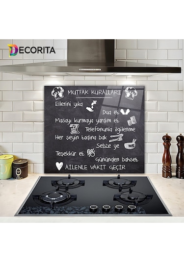 Decorita Mutfak Kuralları - Kara Tahta | Cam Ocak Arkası 52x60cm