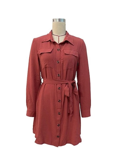 Novahub Erken Sonbahar Kadın Elbise, Uzun Kollu Tek Göğüslü Bağcıklı Düz Renk, Kahve Renkli, Viskoz Kumaş, Uzun Kollu, Diz Boyu, Gündelik Stil, Aile Tatil İstihdam Kahve