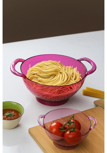 Akrilik Pembe Makarna Süzgeçi & Sebze Meyve Süzgeçi Çok Renkli