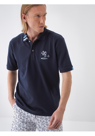 Xint Lacivert Pamuk Dokulu Regular Fit Tişört 502265