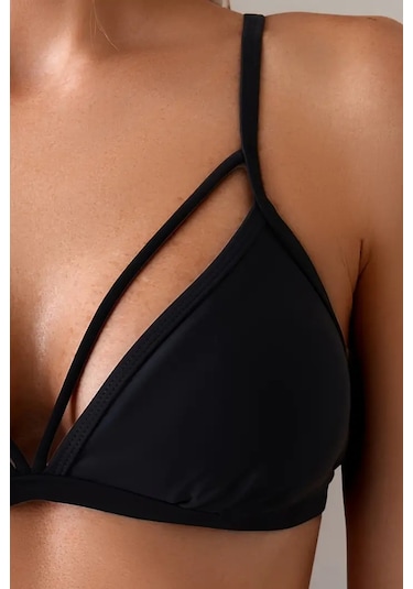 Angelsin Metal Kopçalı Şık Bikini Üstü Çıkartılabilir Kaplı Siyah