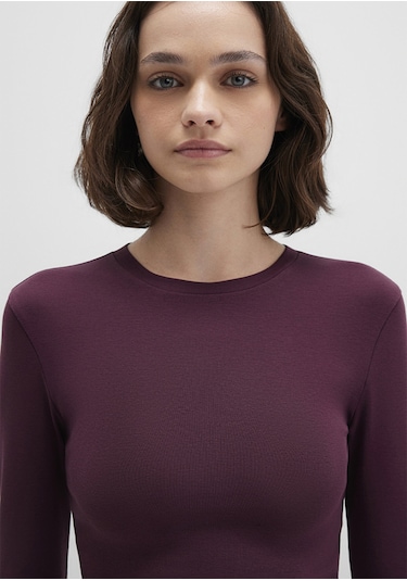 Mavi - Uzun Kollu Bordo Crop Basic Tişört 1612822-70434 Bordo