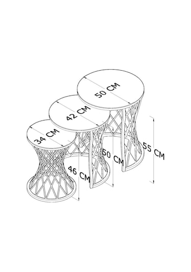 Aurelia Serisi Gold Metal Örgü Desenli 3 Lü Zigon Sehpa Krem Membran Tabla Altın - Krem