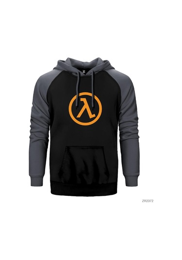 Half Life Logo Pocket Gri Reglan Kol Kapşonlu Sweatshirt Gri