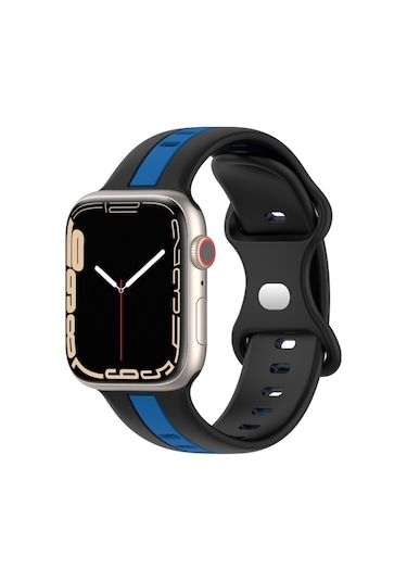 Sones Kelebek Tokalı İki Renkli Silikon  Saat Kordonu iOS Uyumlu  Watch Serisi 8-7 45mm / Se 2-6-se-5-4 44mm / 3-2-1 42mm