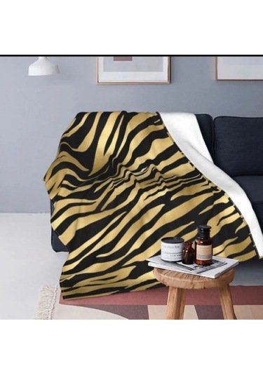 Zebra Sofistike Pamuk Rahat Polar Tv Battaniyesi Altın