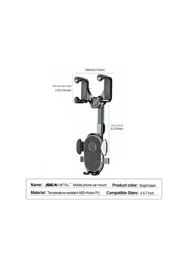 İç Araç Dikiz Aynası Telefon Tutucu Evrensel Cep Telefonu Gri Siyah