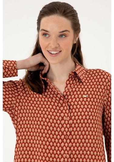 U.s. Polo Assn. Kadın Somon Gömlek Desenli 50317243-vr047 Somon
