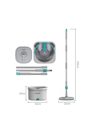 Smarter Aqua Master 4 Adet Mikrofiber Mop Temiz Kirli Suyu Ayırma Özelliği Otomatik Temizlik Seti Paspas