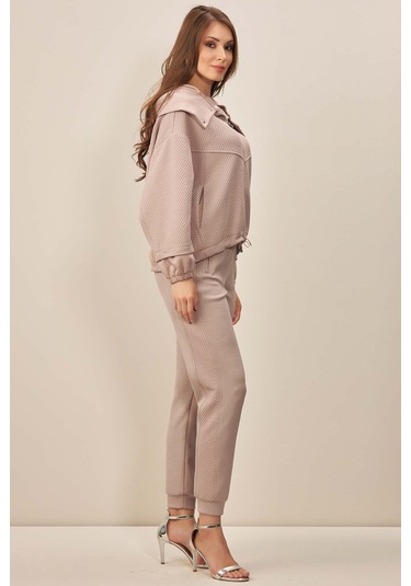 Kapüşonlu Vizon Örme Mont Vizon