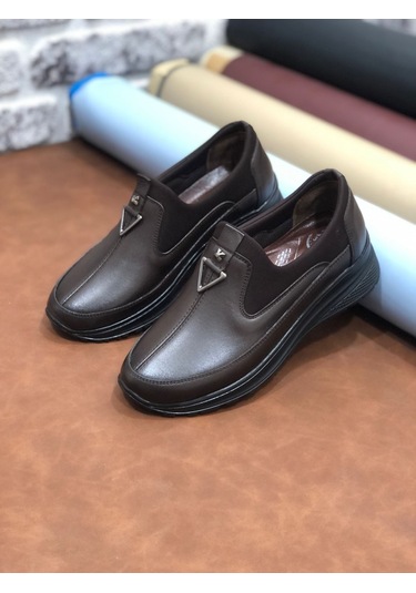 Marяka Hakiki Deri Tam Ortopedik Hafif Yumuşak Kadın Anne Ayakkabısı Kahve