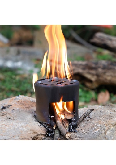 Titanyum Yuvarlak Tek Parça Odun Sobası Gümüş