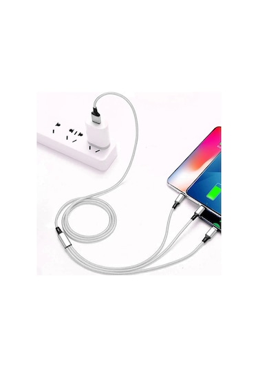 Tecno TCN31 3in1 Lightning Type-C Micro Çıkışlı Örgülü Şarj Kablo