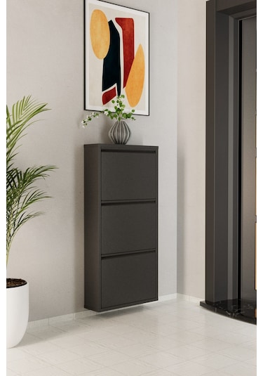 3 Kapaklı Metal Ayakkabılık Antrasit Antrasit