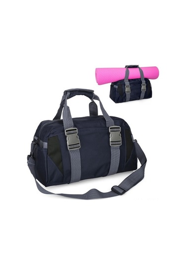 Fortunelane Büyük Boy Koyu Mavi Nilon Spor Çantası - Yoga Matı Taşıma, Sağlıklı Egzersiz Seyahat Çantası Koyu Mavi