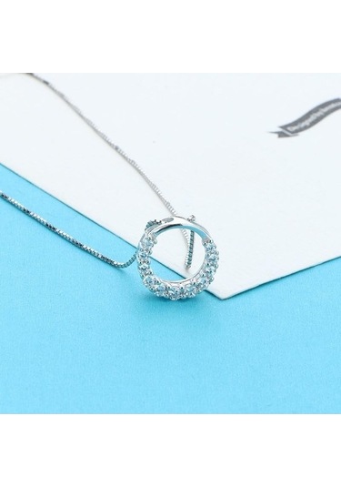 Novahub 925 Ayar Gümüş Kalp Şekilli Kristal Kolye - Kolye Takı Yaka Aksesuar Gümüş