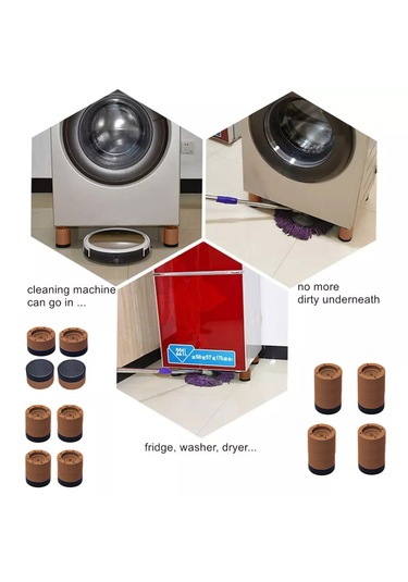 Tineke Beyaz Eşya Ayağı Çamaşır Makinesi Mobilya Titreşim Önleyici Kaydırmaz 6 Cm Yükseltici 4 Lü Kahverengi Kahverengi