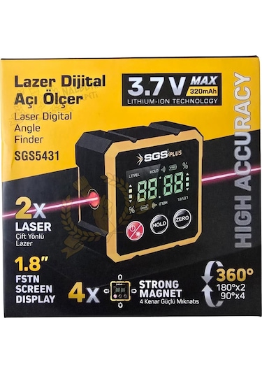 Sgs Mıknatıslı Çift Yönlü Lazer Açı Ölçer - 1.8" Ekran - Type-c Şarj