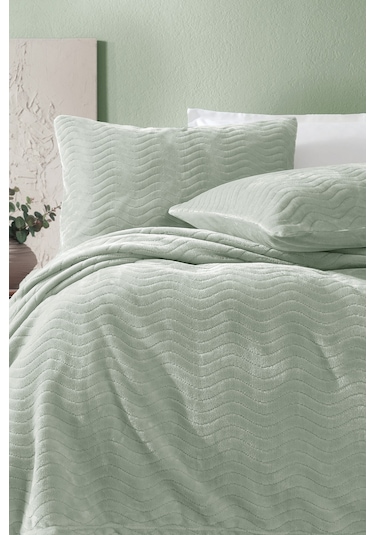 Yataş Dazel Çift Kişilik Battaniye Yatak Örtüsü Seti 240x225 CM - Adaçayı Yeşil