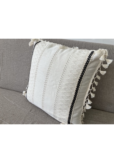 Dnc Home Tekstil Ndchome Özel Tasarım Tekli Keten Krem Kırlent Kılıfı 43 43