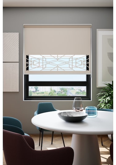 Lazer Kesim Mat Stor Perde, Lazer Kesimli Klasik Serisi, C-9003 Açık Kahverengi Açık Kahverengi