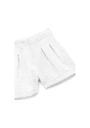 Koton Pile Detaylı Beli Lastikli Dokulu Mini Şort Beyaz 5skg40171aw Beyaz